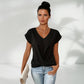 👚 Casual Krótki Rękaw Elegancki T-shirt z Dekoltem w Serek