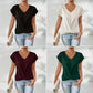 👚 Casual Krótki Rękaw Elegancki T-shirt z Dekoltem w Serek