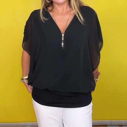 🔥 Damska Koszulka z Zamkiem, Casual z Chiffonu