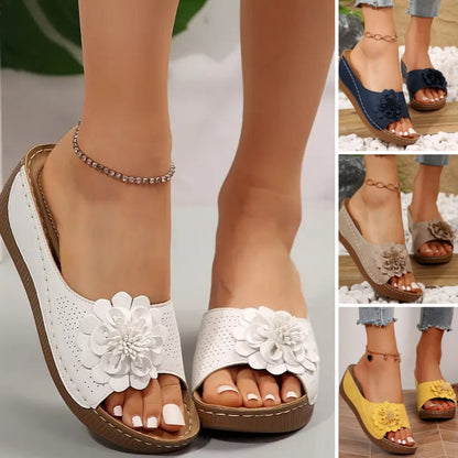 🌸 Damskie Wygodne Sandały Slip-On z Kwiatem