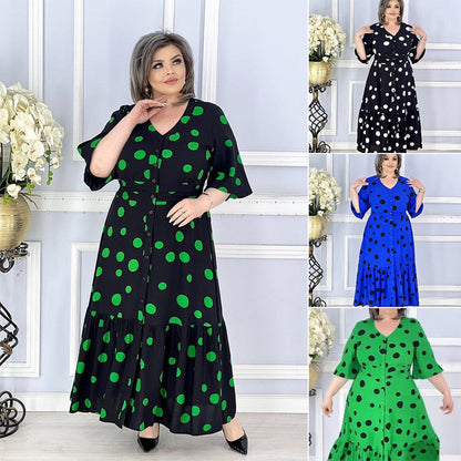 💝Elegancka sukienka w kropki plus size z dekoltem w szpic