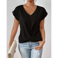 👚 Casual Krótki Rękaw Elegancki T-shirt z Dekoltem w Serek