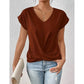 👚 Casual Krótki Rękaw Elegancki T-shirt z Dekoltem w Serek