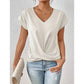 👚 Casual Krótki Rękaw Elegancki T-shirt z Dekoltem w Serek