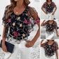🌟 Damska Bluzka z Mesh Patchwork w Druk 👚