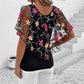 🌟 Damska Bluzka z Mesh Patchwork w Druk 👚