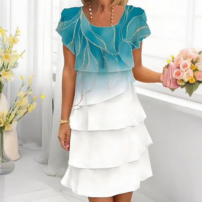 💐Elegancka warstwowa sukienka z nadrukiem