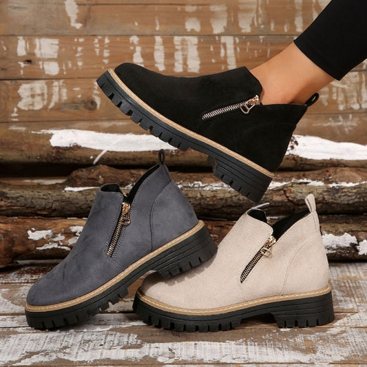 ✨ Kobiety Round-Toe buty kostkowe z zamkiem błyskowym bocznym👢