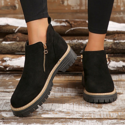 ✨ Kobiety Round-Toe buty kostkowe z zamkiem błyskowym bocznym👢