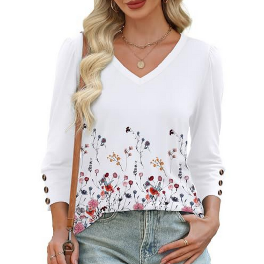 👚Elegancka koszula z długim rękawem w jednolitym kolorze z nadrukiem