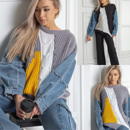 🎀Damski sweter patchworkowy w stylu casualowym