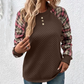 👚Damska bluza z rękawami w kratę i okrągłym dekoltem