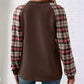 👚Damska bluza z rękawami w kratę i okrągłym dekoltem