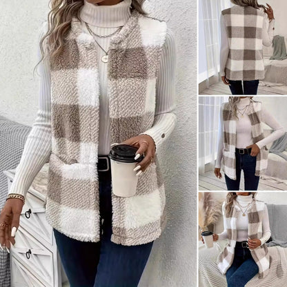 👚Damowa puszysta kamizelka w kratę