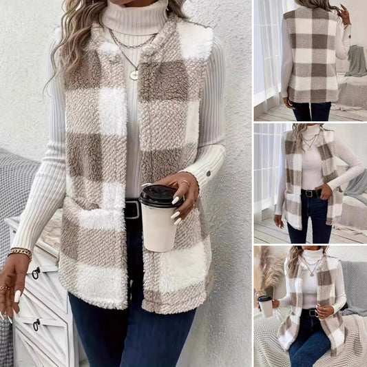 👚Damowa puszysta kamizelka w kratę