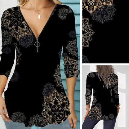 👚Damowa bluzka z nadrukiem i dekoltem w szpic