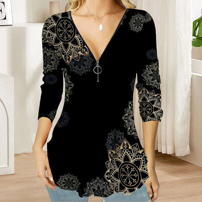 👚Damowa bluzka z nadrukiem i dekoltem w szpic