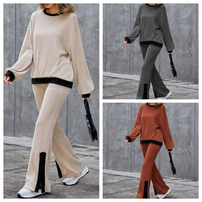 👚Zestaw bluzki z rękawami typu lantern sleeve i spodni w kolorze blokowym