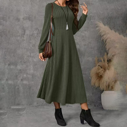 👗Elegancka sukienka damska z prążkowanym długim rękawem