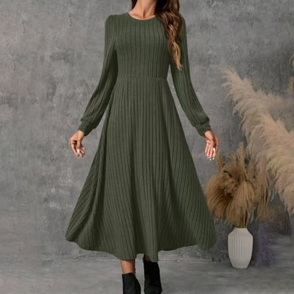 👗Elegancka sukienka damska z prążkowanym długim rękawem