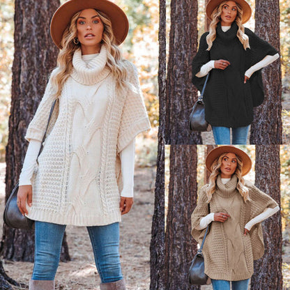 💕Damska dzianinowa bluza z wysokim kołnierzem, krótkim rękawem i szalowym dekoltem w stylu oversize