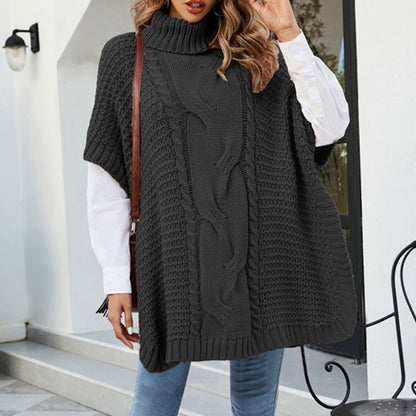💕Damska dzianinowa bluza z wysokim kołnierzem, krótkim rękawem i szalowym dekoltem w stylu oversize