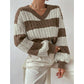 👚Damowy sweter w paski z dekoltem w serek