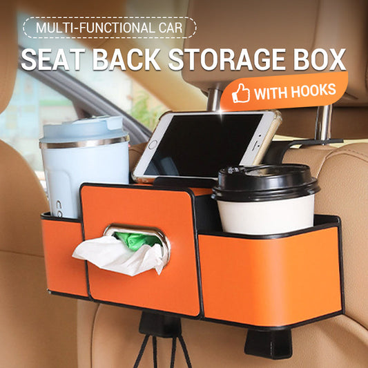 Multi-Functional Car Seat Back Storage Box with Hooks