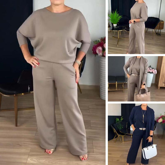 💝Elegancki 3-częściowy zestaw zawierający długi kardigan, bluzkę i spodnie
