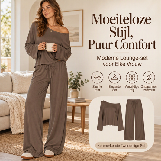 Dames set met one-shoulder top en wijde broek