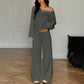 Dames set met one-shoulder top en wijde broek