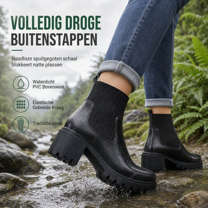 Casuele lage hakken laarzen voor dames, vierkante neus, dikke hak, enkellaarsjes in sokstijl