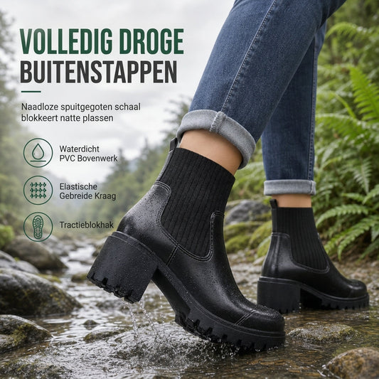 Casuele lage hakken laarzen voor dames, vierkante neus, dikke hak, enkellaarsjes in sokstijl