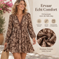 Vrouwen Vintage Bloemenprint Lange Mouwen V-Hals Jurk