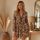 Vrouwen Vintage Bloemenprint Lange Mouwen V-Hals Jurk