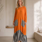 Dames Gestreepte Patchwork Lange Mouw Maxi Jurk