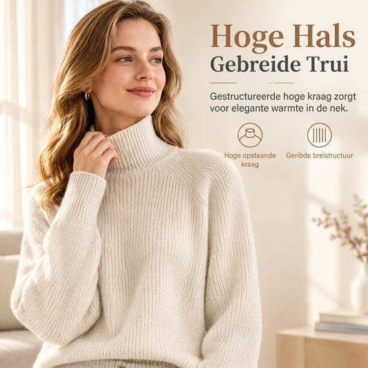 Dames effen gebreide pullover met hoge hals