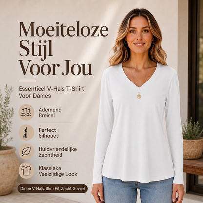 Casual dames-T-shirt met V-hals en lange mouwen